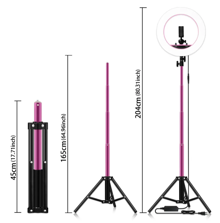 Nowe różowe światło światła Pierścienia Pierścienia LED z stojakiem Stepleless Dimming dla zdjęcia wideo makijaż fotograficzny