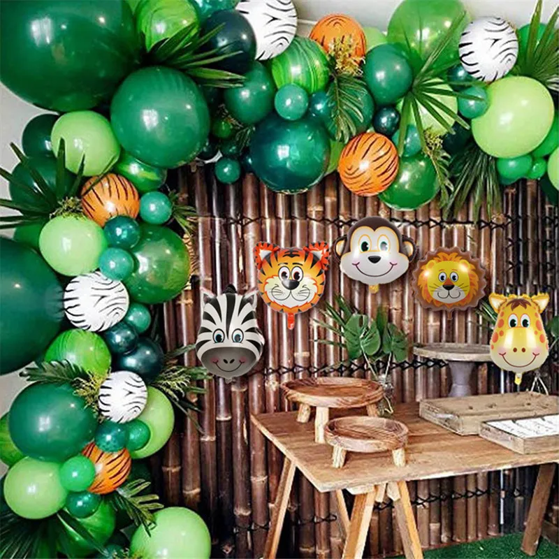 109st Jungle Animal Balloon Set Birthday Party Decorations Kids Tiger Zoo Tema Folie Ballonger Leverans Dekor 220217