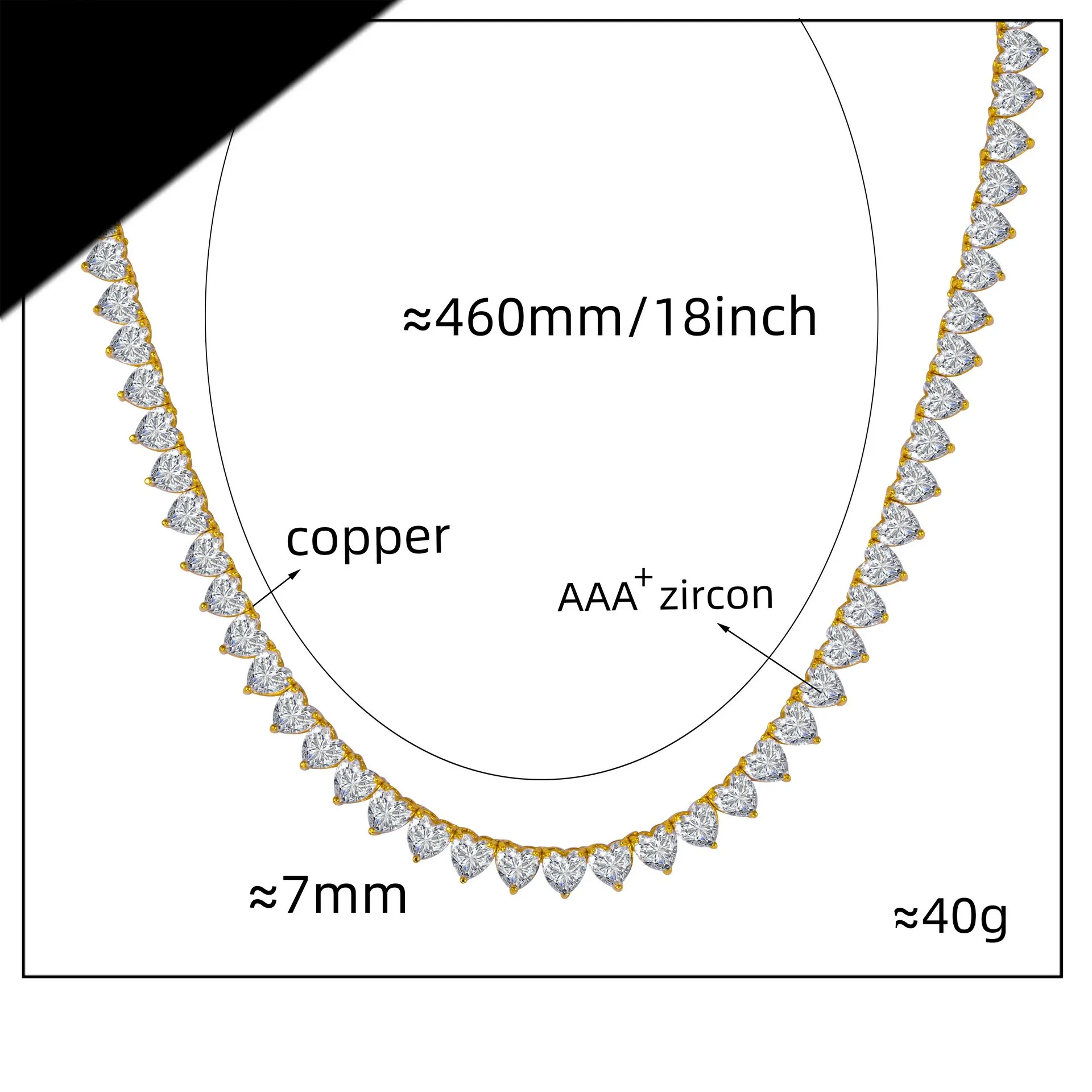 7mm 16-24 pouces plaqué or Bling CZ coeur chaîne de Tennis colliers pour hommes femmes chaîne mode bijoux 296I