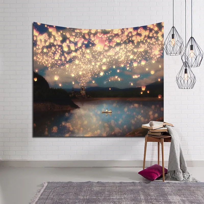 Coucher de soleil imprimé tapisserie tenture murale 3D ciel nocturne paysage naturel rideau art tapis couverture couvre-lit Y200324