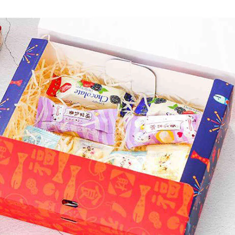 Nouvel An Coffret Cadeau Fête Du Printemps Coréen Créatif Boîte À Biscuits Pliant Grande Capacité Sac D'emballage Assorti Ruban Rouge H1231