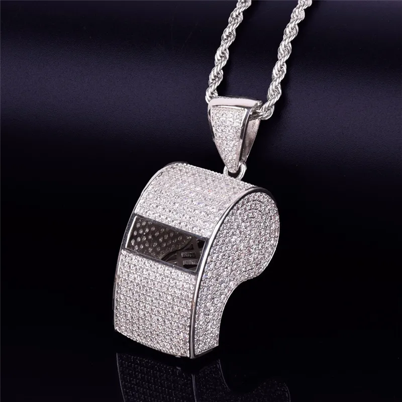 Gold plaqué glacé Out Bling CZ Whistle Pendant Collier avec chaîne de corde de 24 pouces pour hommes Femmes Nice Gift263V