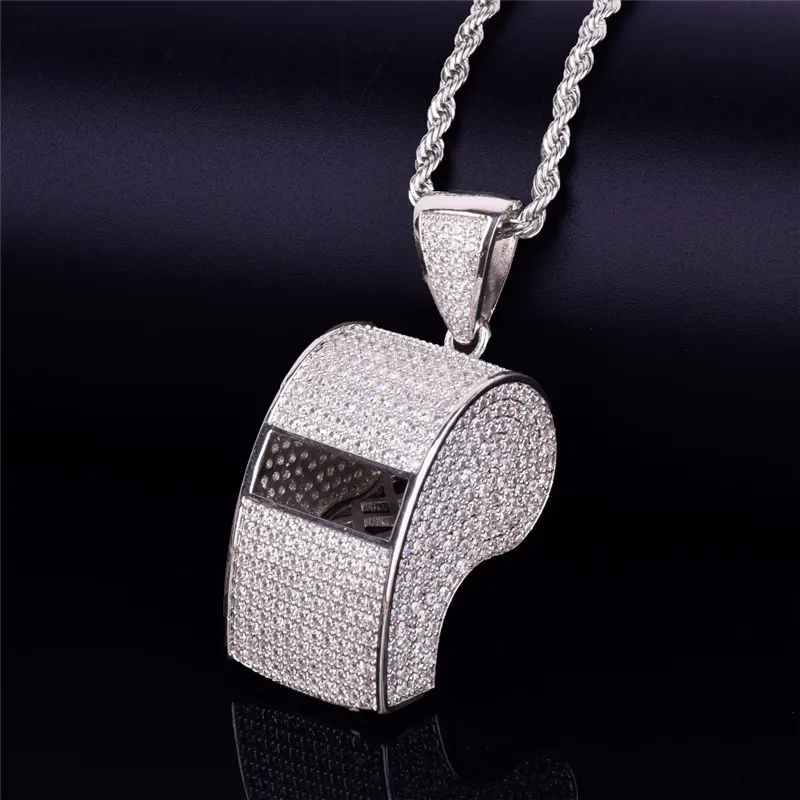 Позолоченное ожерелье со свистком Iced Out Bling CZ и 24-дюймовой веревочной цепочкой для мужчин и женщин, хороший подарок 269W