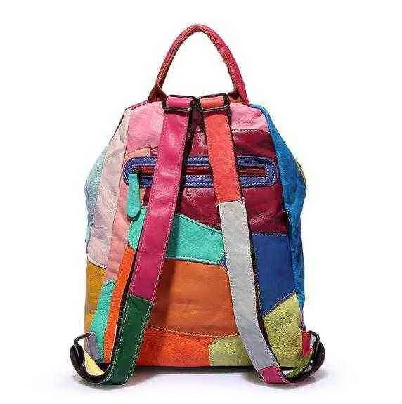 Marque en cuir rétro sac à dos véritable peau de mouton dame sac à dos Designer voyage coloré Patchwork luxe Shopper sac Mochila 202211