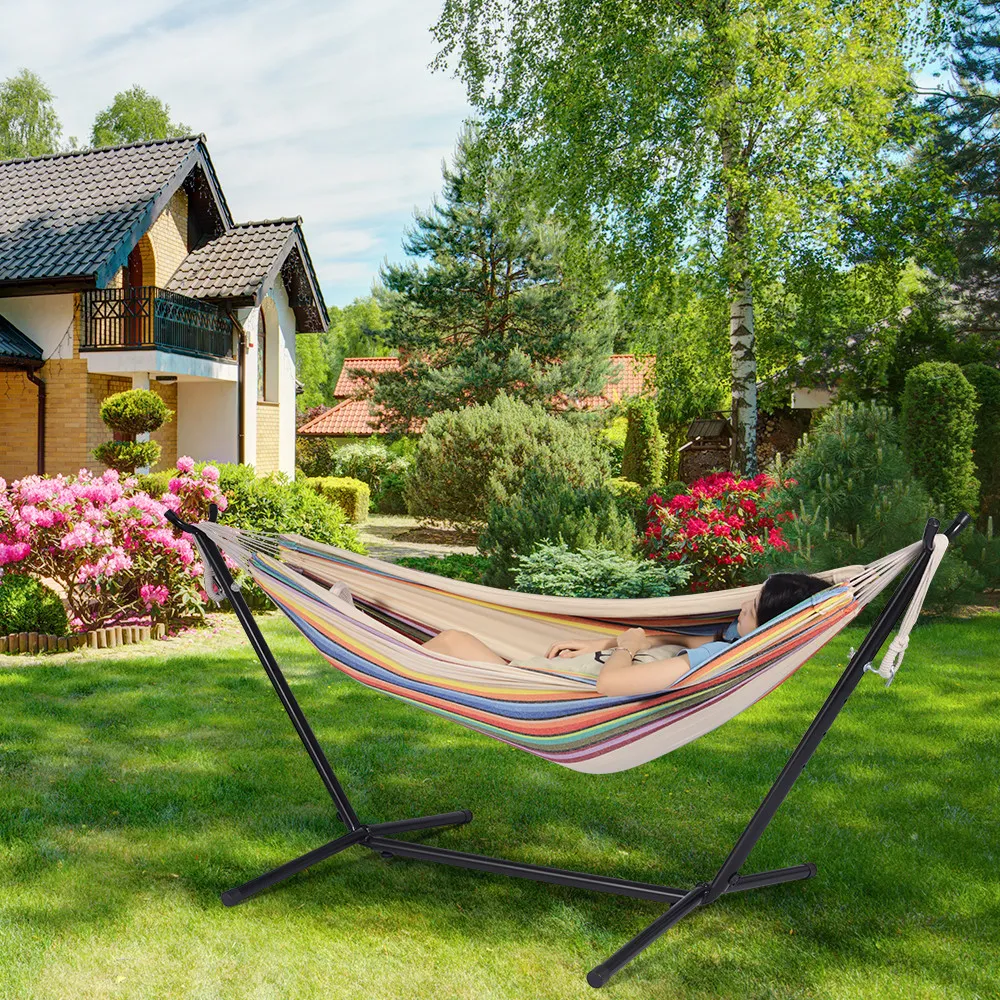 Hammock med stand svängande stol säng reser camping hem trädgård hängande säng jagar sovande sväng inomhus utomhus möbler z1202247f