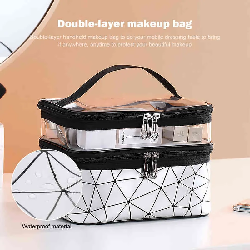 Nxy Cosmetic Bags s Double Layer Makeup Beauty Brush Travel Kit Professional Multifunctional Organiser 220303