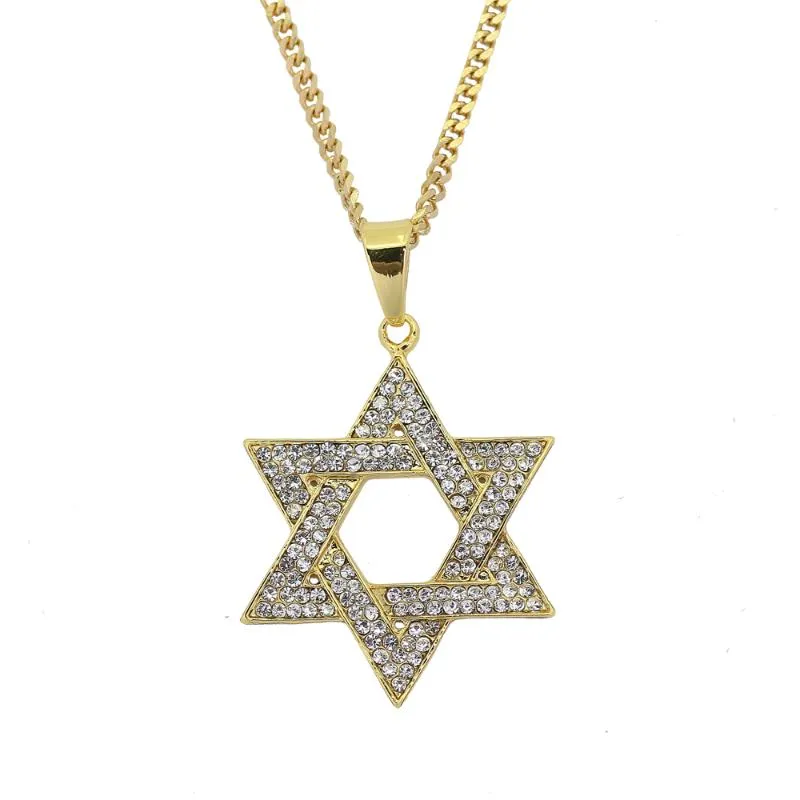 Hänge halsband religiösa menorah och stjärna av David judisk halsband rostfritt stål 3 5mmcuban kedja hiphop bling juvelery för M2920