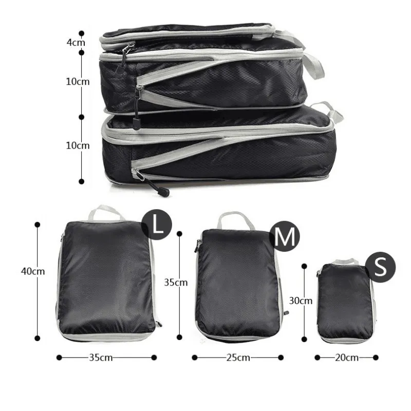 Rantion / set Cubes d'emballage de compression Sac de rangement de voyage Bagages Valise Organisateur Set Pliable Nylon imperméable Matériel T200710