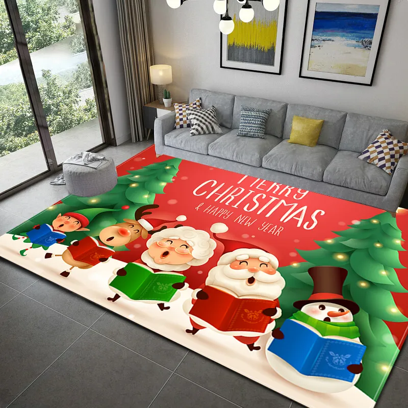 Santa Claus Print Carpet for Living Room Area Rugs Christmas Decor Anti-slip Washable Bedroom Bedside Floor Mat Carpets Doormat 220301