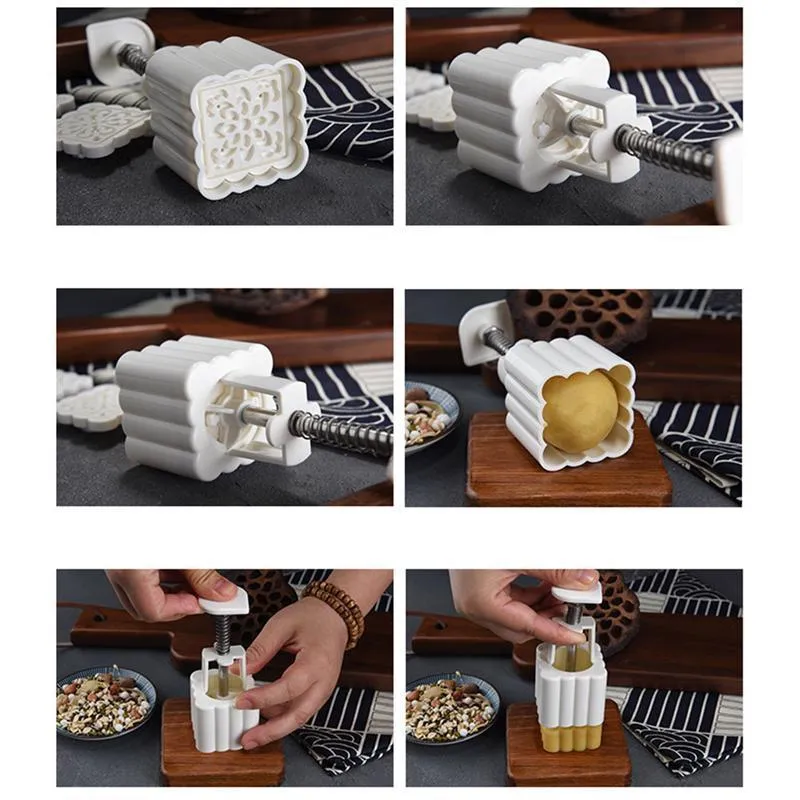 50g 3D 문 케이크 곰팡이 DIY Mooncake 장식 주방에 대 한 12 우표와 함께 제빵 도구 수 제 디저트 T200703