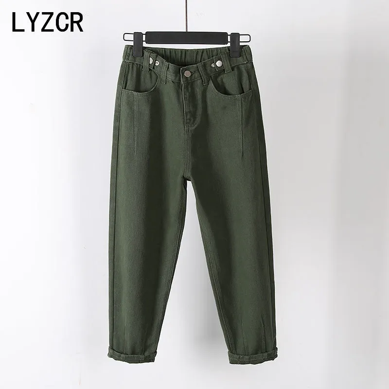 LYCZR Harem Vintage Pantalons Loose Boyfriends pour femmes Maman Taille haute Jeans Femme Femme Automne 201223