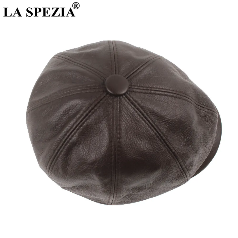 LA SPEZIA kaki hommes gavroche HAP véritable cuir de vache casquette octogonale mâle béret automne hiver hommes Vintage bec de canard chapeaux 20266Q