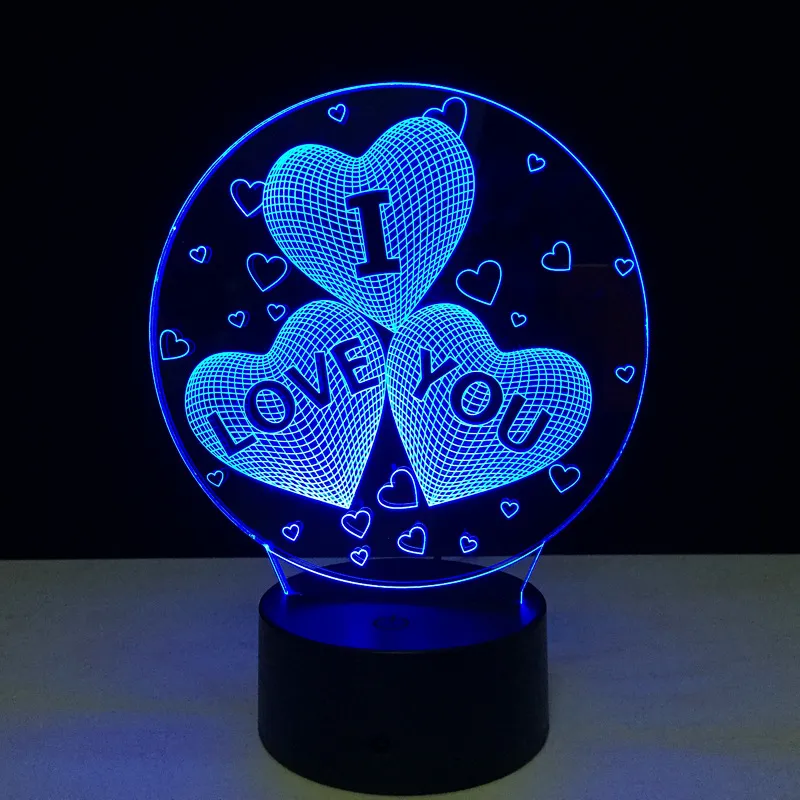 Nattljus 3D Optisk lampa älskar hjärta Jag älskar dig Night Light DC 5V USB Powered 5th Battery hela droppe252m