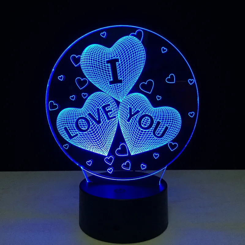 Nocne światła Lampa optyczna 3D Love Heart I Love You Night Light DC 5V USB zasilane 5. baterią całą kroplę255p