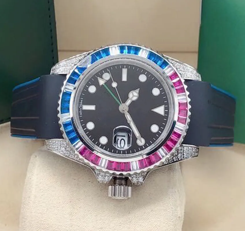 Mode heren diamanten horloges diameter 40mm heren tape horloges automatische mechanische horloges super lichtgevende trans2244