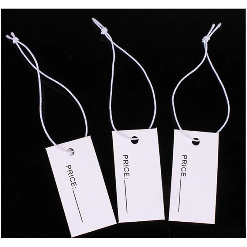 1000 peças 1 7 3 3cm etiquetas de papel brancas impressas de um lado com corda elástica etiquetas penduradas etiqueta para joias krkkx305m