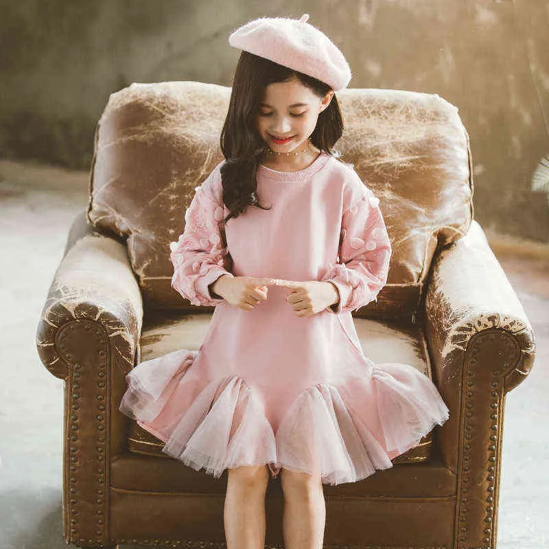 Mode Baby Girl Princess Dress Ruffel Tutu Vår Sommar Höst Småbarn Tonåring Kortärmad Vintage s Kläder 1-12Y 220121