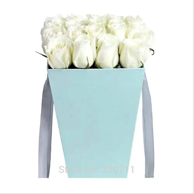 60 peças caixas de papel de flor de cor pura com alça balde abraço caixa de embalagem de presente florista caixa de embalagem de presente de festa papelão 15 27 9 cm2842