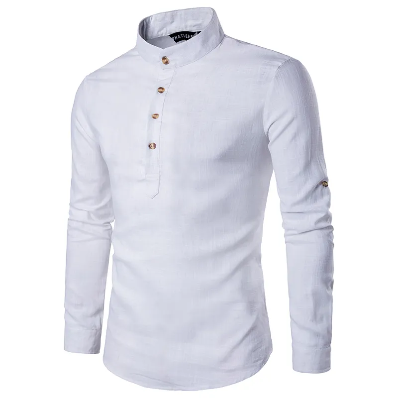 2019 Мужская повседневная рубашка с длинным рукавом Мандарин воротник рубашки сплошной цвет традиционный китайский стиль рубашка хлопок смешанный плюс размер C1210