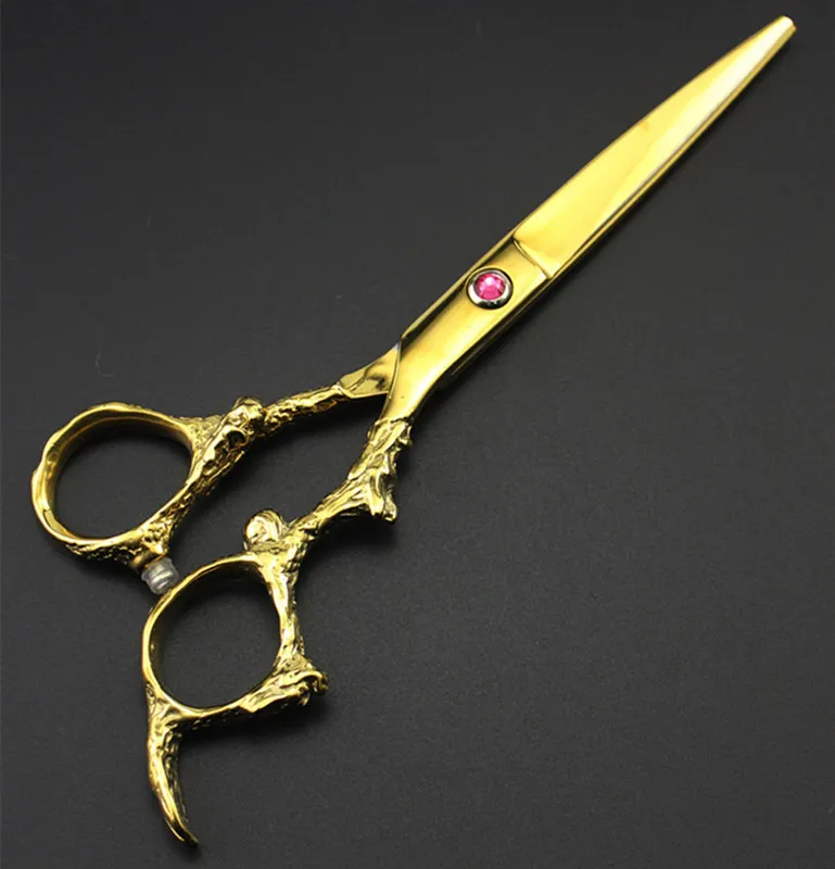 professional Japan 440c 6 '' gold dragon hair scissors haircut thinning barber haircutting cutting shears hairdressing 220222