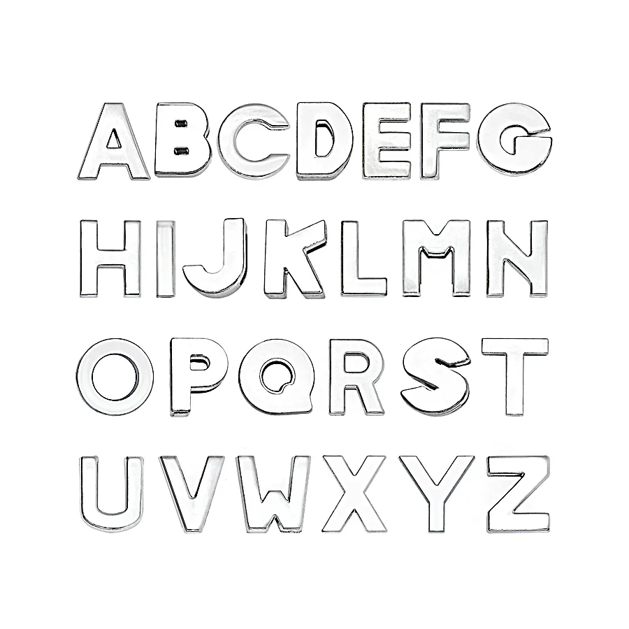 10 mm Plain Letter A-Z Srebrny kolor Chrome DIY Charms English Alphabet FIT do 10 mm skórzane breloki na rękę 317c