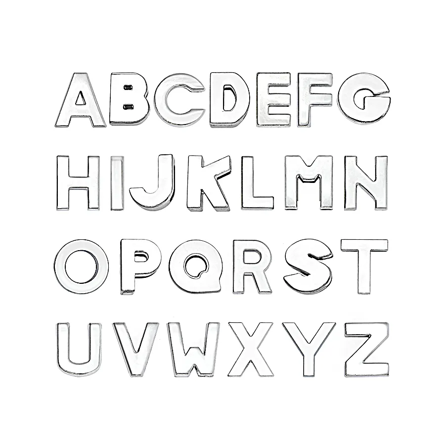 10mm Plain Slide lettre A-Z couleur argent chrome bricolage charmes alphabet anglais adapté pour 10MM bracelet en cuir porte-clés269M