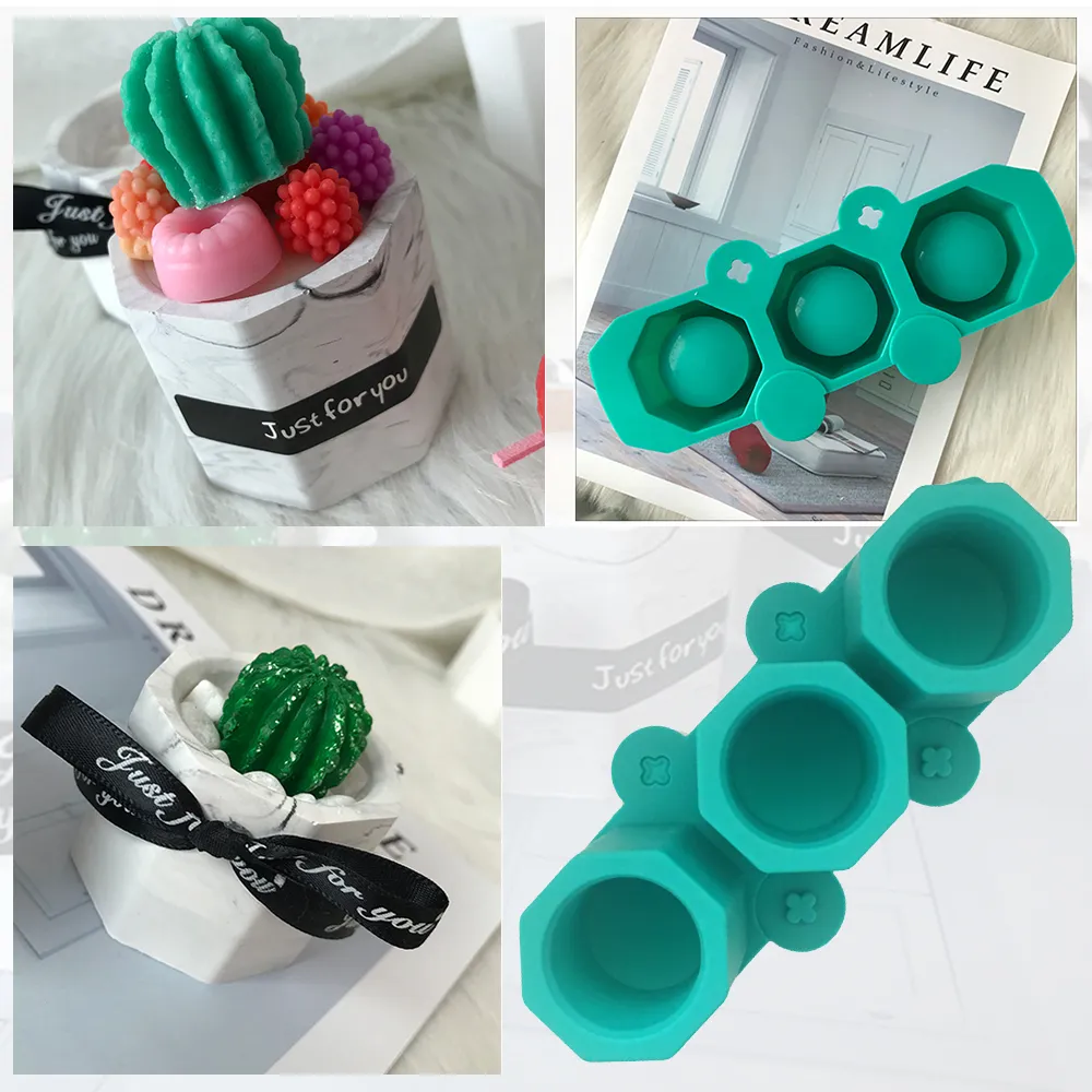 3 trous Silicone Pot de fleur moule bricolage succulente faisant moule Silicone bricolage aromathérapie bougie décoration moule argile artisanat moule C01259366931