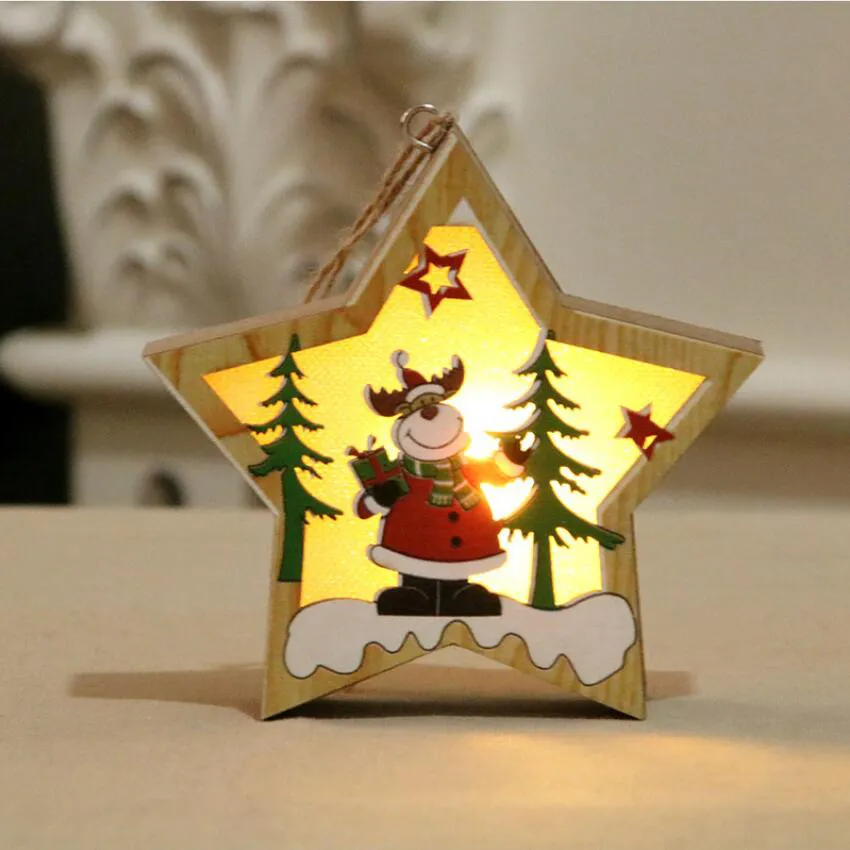 Świąteczne drewniane ozdoby drewniane pentagram świetliste Santa Snowman Deer Deer Wensja