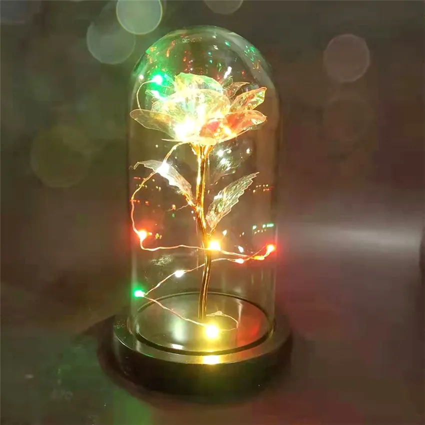 2020 LED Enchanted Galaxy Rose Eternal 24k Gold Foil Flower With Fairy String Lights in Dome for Christmas Valentine's Day GI219B