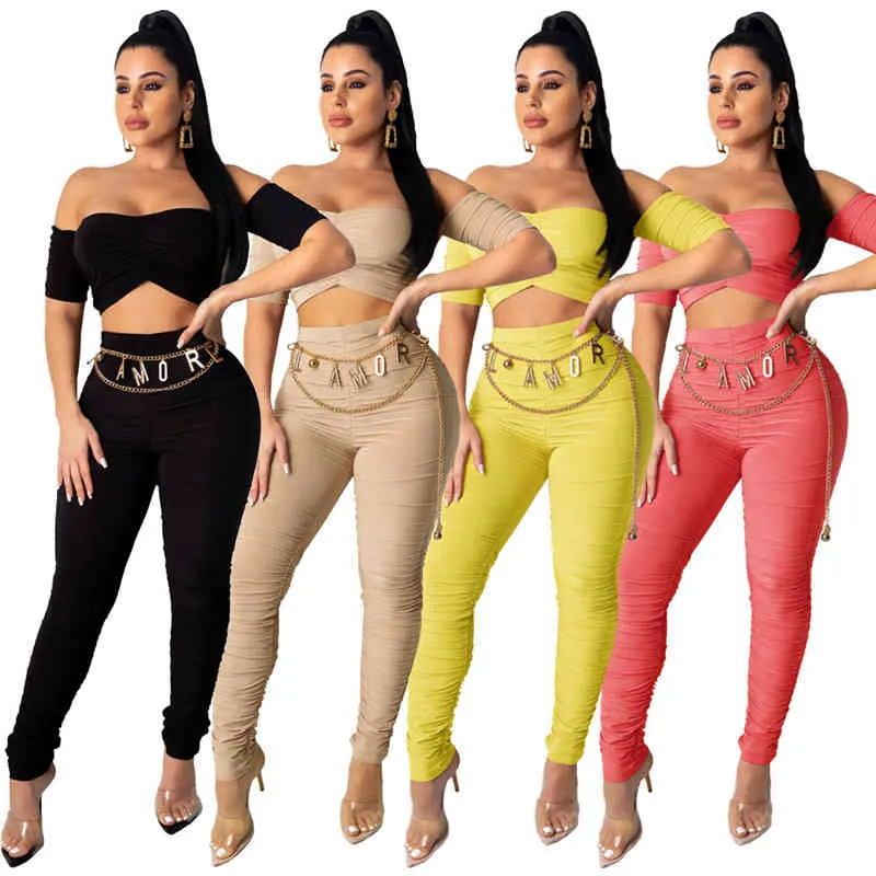 Fashion Sexy Tube Top With Umbilical Folds Outfits Solid Color Two-Piece Suit Lounge Sets Women