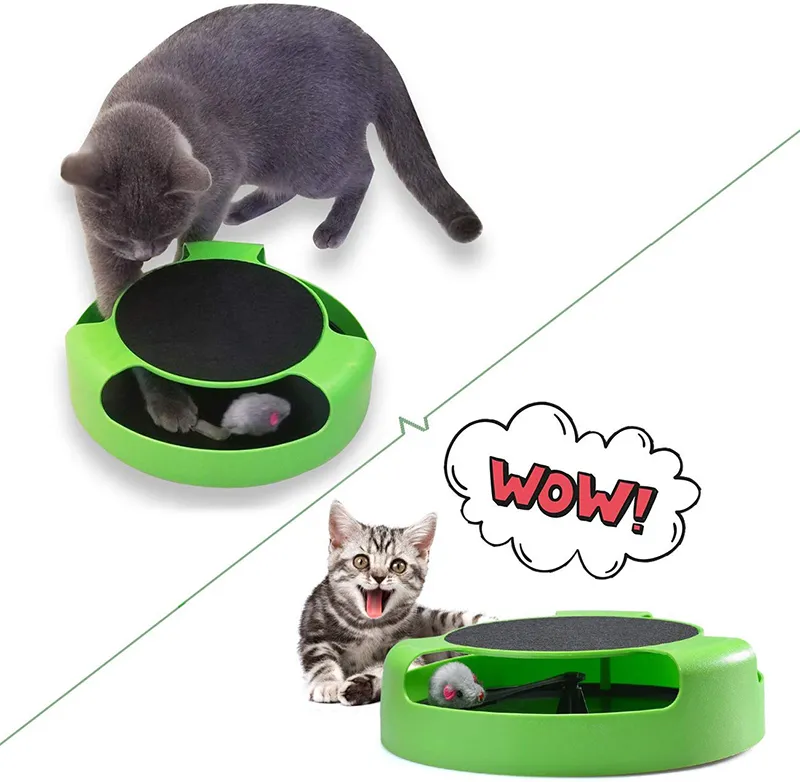 MESNUG 2-in-1-Katzenspielzeug, interaktiv, mit laufenden Mäusen und Kratzunterlage, langlebig, sicher, für Kätzchen, Katzenspiel, Übung, keine Batterie erforderlich, LJ200826
