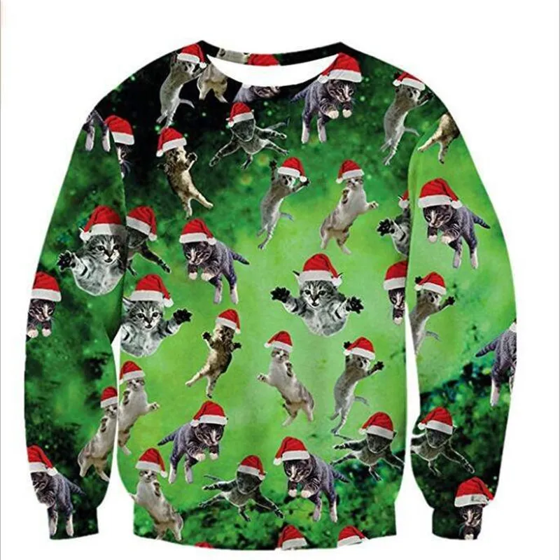 Plus Taille Pull laid Hommes Femmes Pulls de Noël 3D Dinosaure Chien Chat Imprimé Drôle Noël Sweat Pull Jumpers 201211