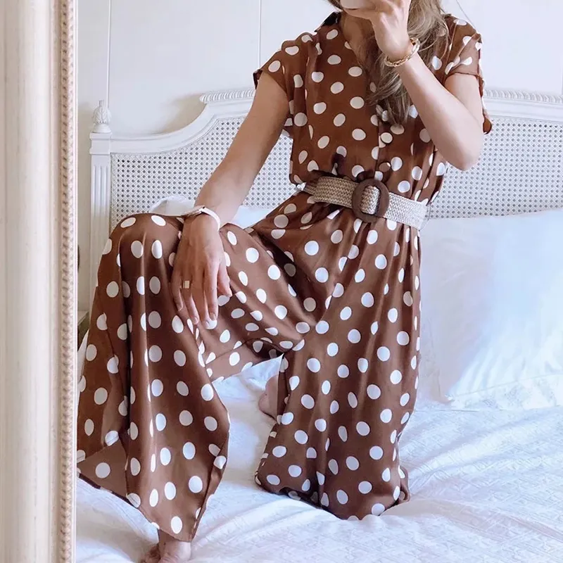 Zarif Kadın Polka Dots Kemerle Tulumları Kaybeder 2020 Yaz Moda Bayanlar Vintage Boho Salınmaçlar Kadın Şık Sulma Kızları T200701