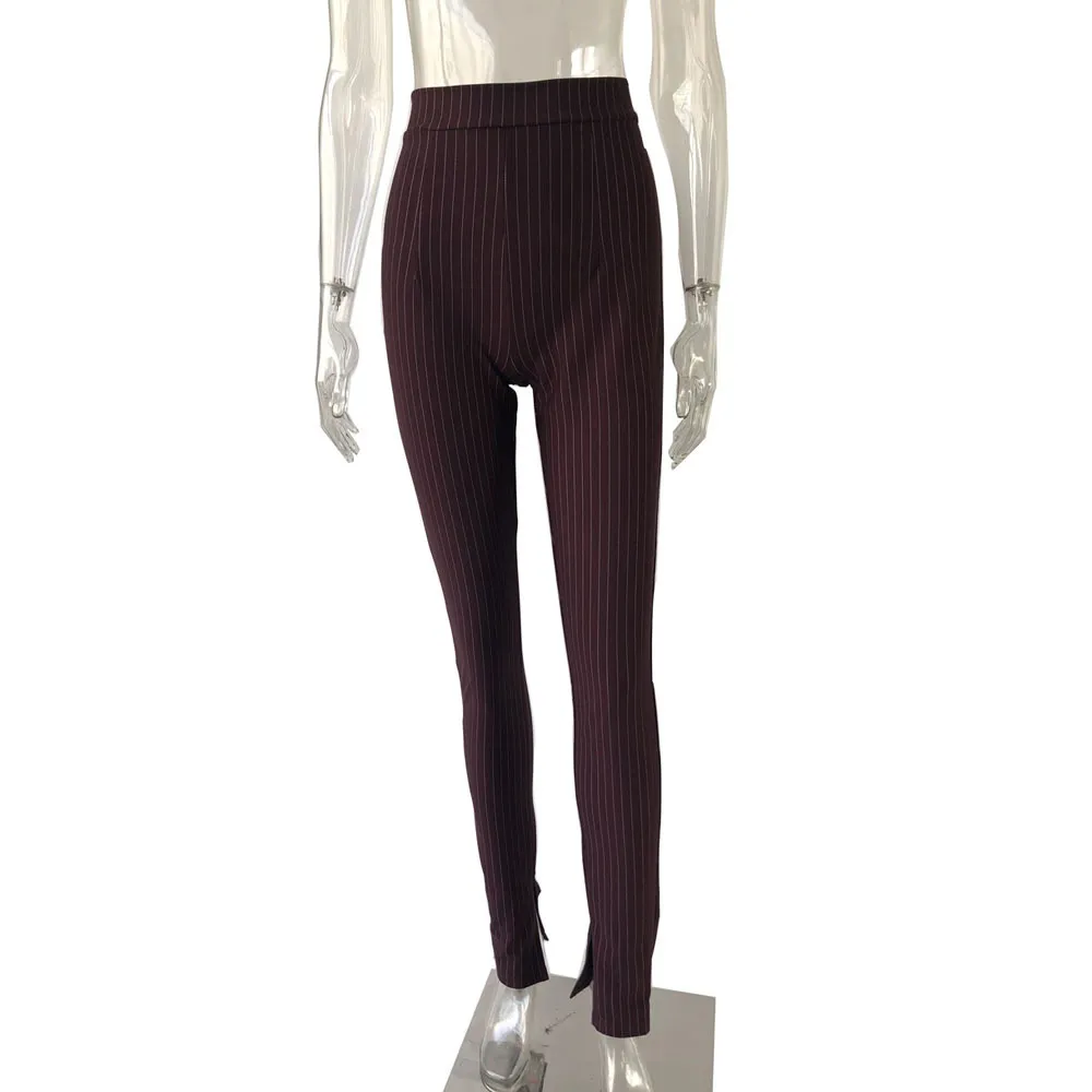 Для брюк Office Kgfigu 2020 с высокой талией полосатые брюки Женские боковые боковые скидки в стиле тощее длинное дно