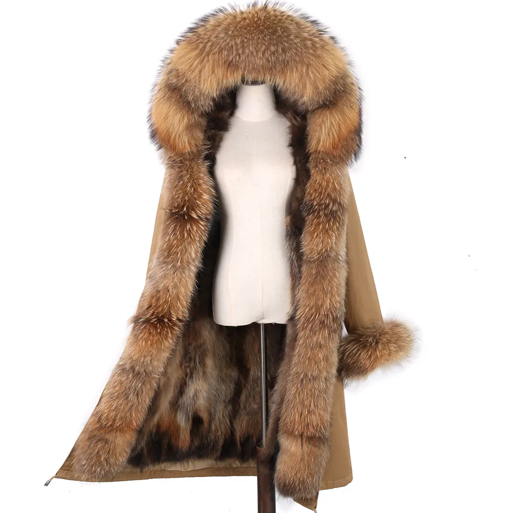 LaVelache X-Long Parka Veste d'hiver Femmes Manteau de fourrure véritable Big Natural Raccoon Fur Hood Streetwear Détachable Vêtements d'extérieur Nouveau 201103