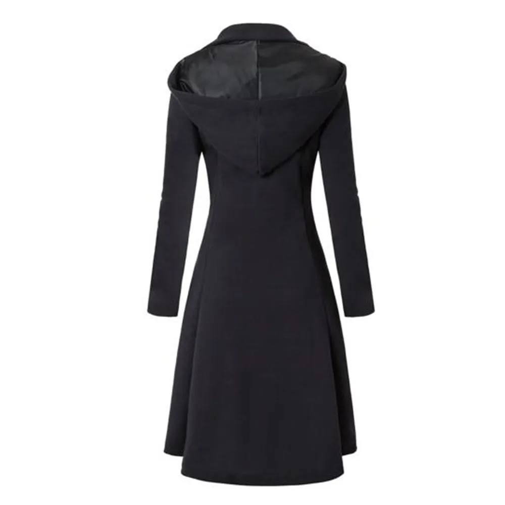 Rétro longue tranchée hiver noir col montant gothique élégant femmes manteau vintage femme chaud 201218