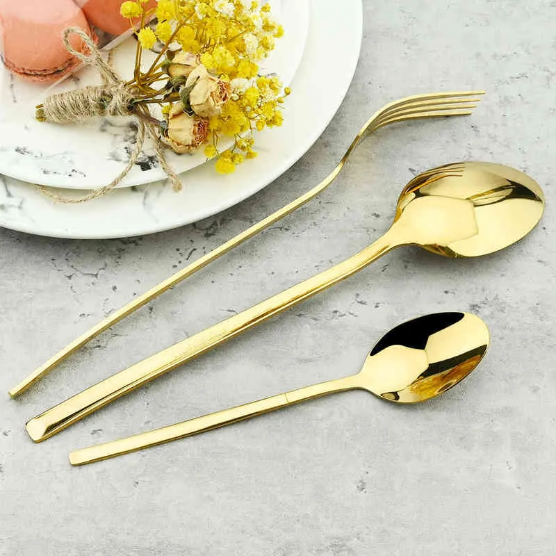 Black Gold Cutlery Set de aço inoxidável facas Facas Forquilha Colher Jantar Talheres Cozinha Cozinha Talheres 211229