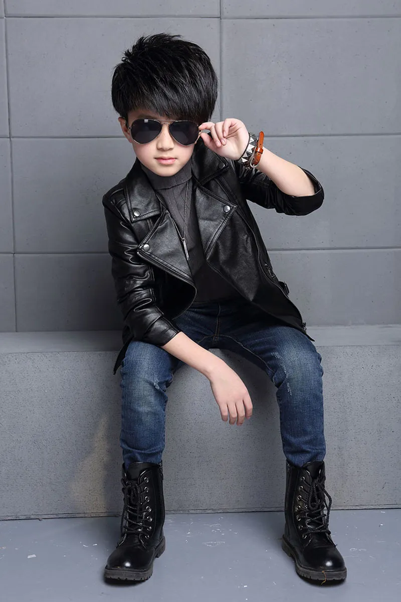 Baby Boys Faux Leather Jacket Kids Girls And Coats Spring Kids Faux Leather Jackets Boys Casual Black Solid Children Outerwear LJ21053793