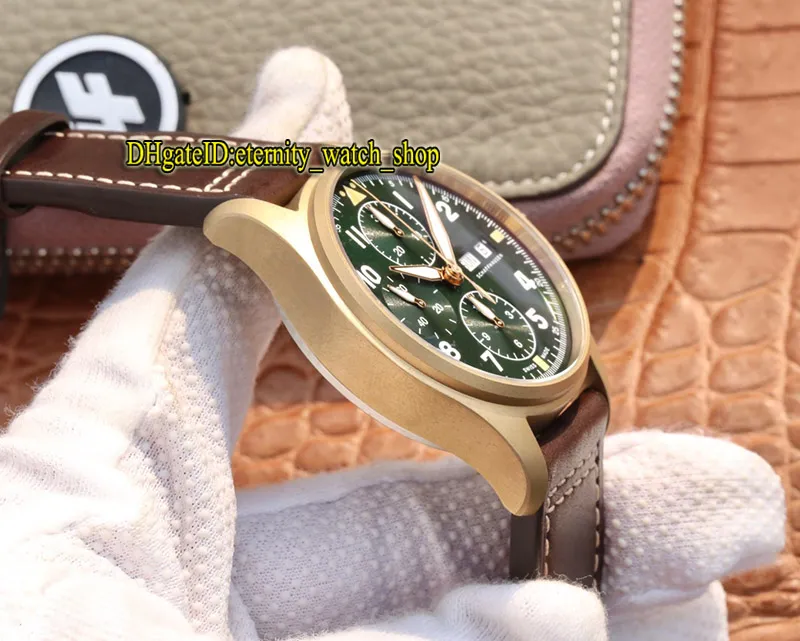 2020 ZFF Dernières Spitfire Fighter Series Boîtier en bronze 387902 Cadran vert ETA A7750 Chronographe Montre mécanique pour homme Chronomètre Watche298r