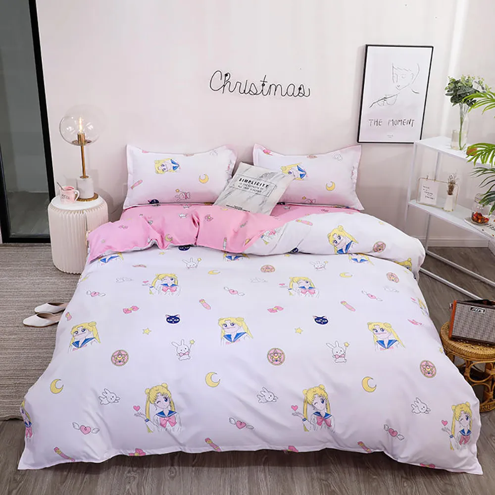 Thumbatting Sailor Moon Bedding Set för Flickor Enkel Modig Duvet Cover Rabbit King Full Twin Single Soft Queen Bed Set 201127