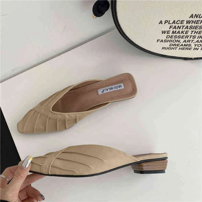 Sandels Pantoufles Extérieures Femmes été New Wedge Toe Demi Paresseux Version Coréenne Sandales et Chaussures Étudiantes Pointues 220303