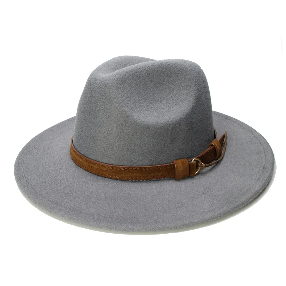 Luckylianji Retro Child Vintage 100 Lã largo Brim fedora panamá jazz chapéu de couro banda de couro 54cmadjusted y2001108632705