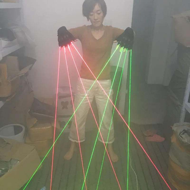 Guanti laser rosso verde Danza Stage Show Guanti da palco Luce con lampade laser e luci LED Palm DJ Club Party Bar 2012309c