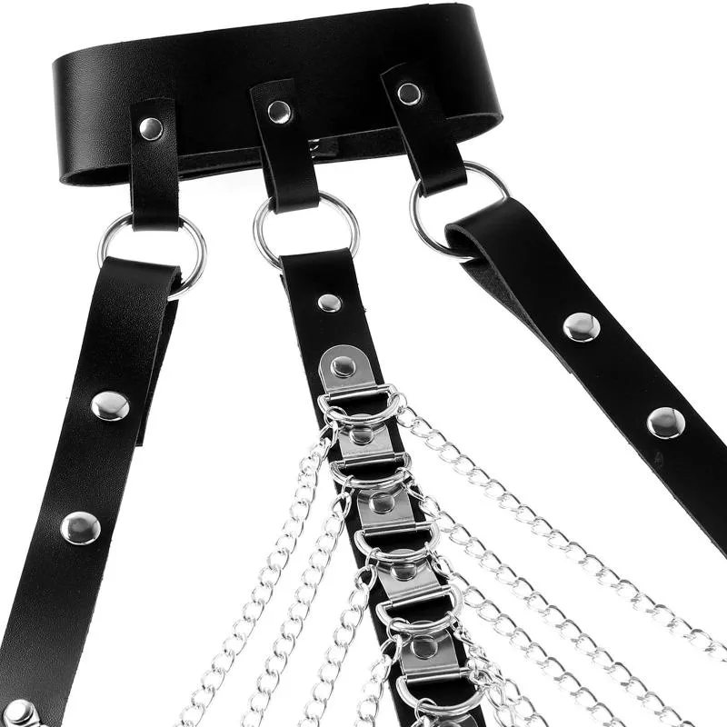 Belts Mens Fashion Night Parties Clubwear Body Shoulder Chest Belt Buckle PU Leather Harness Gay Male Punk Gothic Metal Chain Halt281L