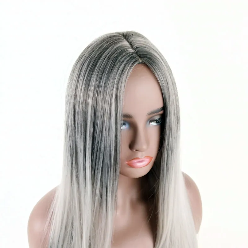 28 inches långa raka syntetiska peruk stilar simulering mänskliga hår peruker hårstycken för svartvita kvinnor k10
