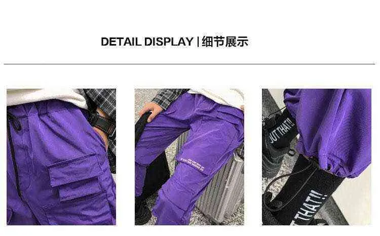 Mężczyźni Streetwear Cargo Spodnie 2021 Kombinezony Męskie Baggy Hip Hop Joggers Spodnie Kieszenie Spodnie Harem Fioletowe spodnie dresowe Koreański H1223