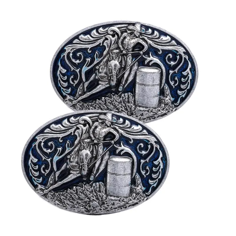 Boucle de ceinture occidentale pour hommes, 2 pièces, Style rétro, course de baril, Cowboy, accessoire 1323j