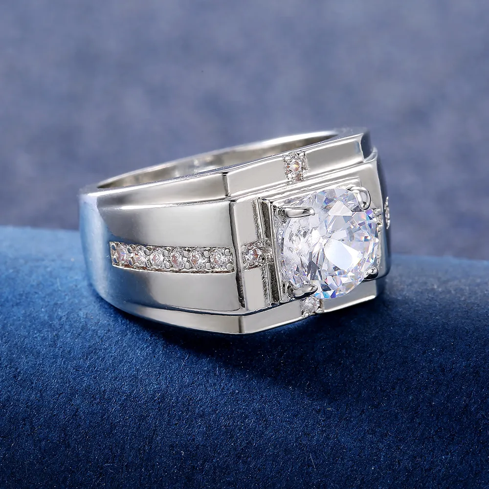 Männer Ringe für Hochzeit Verlobung Glänzende Zirkonia Einfache Elegante Design Männliche Ehe Ringe Klassische Jewelry259w