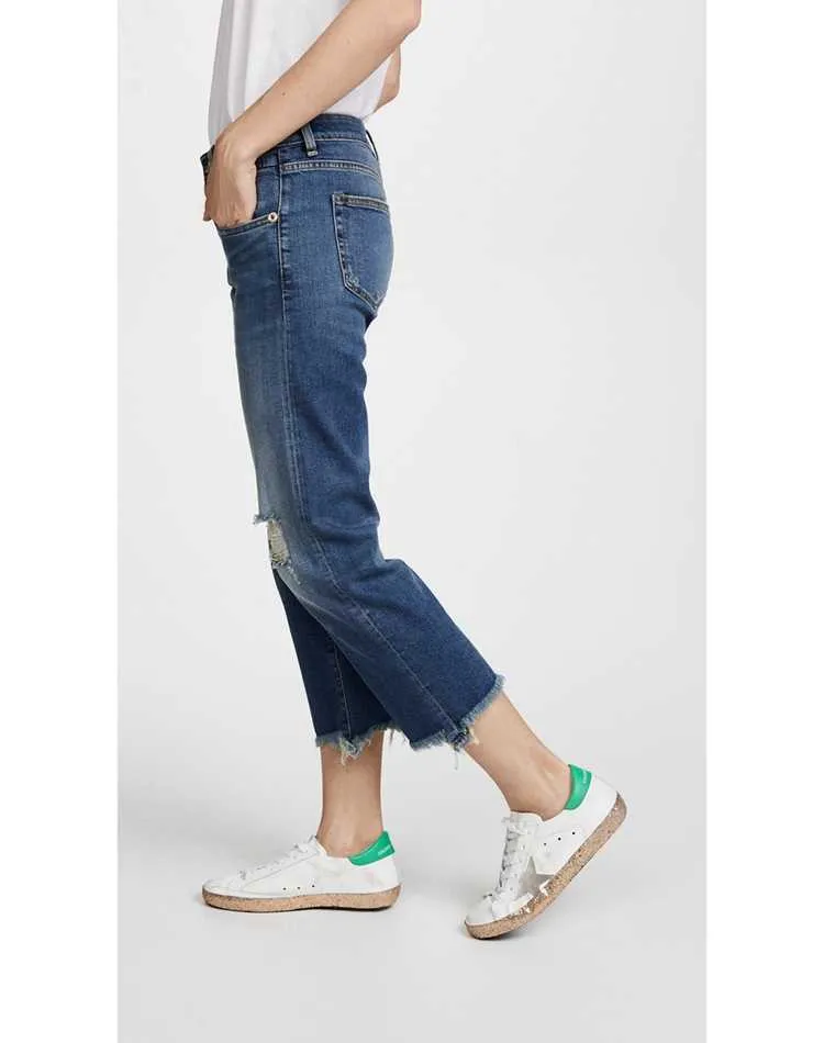 Women's Jeans New season Yang Mi's same quality single R13 indigo medium waist 8-9 hole straight jeans