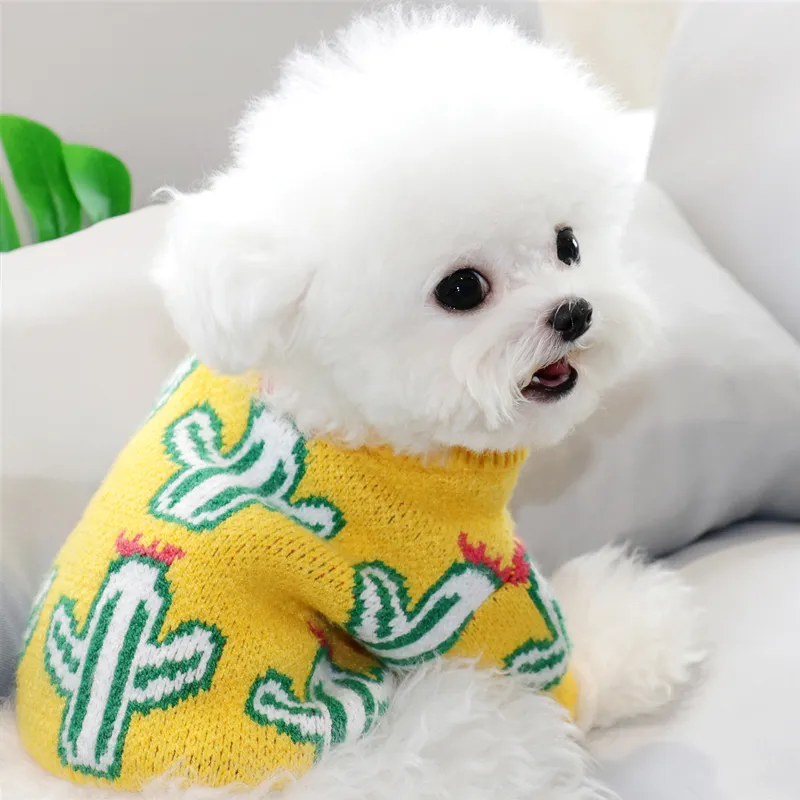 가을과 겨울 두꺼운 선인장 인쇄 애완 동물 니트 스웨터 고양이 테디 Bichon Pomeranian Schnauzer 작은 개 개 옷 201127